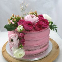 Wedding Cake - Flower - Semi Naked 4 Layer Cake Fresh Flower